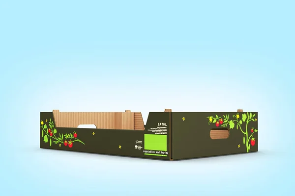 Mavi degrade BAC üzerinde sebze ve meyve için karton tepsi kutusu — Stok fotoğraf