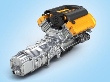 Otomotiv motor şanzıman montaj ob mavi degrade arka plan 3