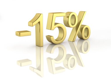 Yansıma 3d ile beyaz arka plan üzerinde Altın metin yüzde 15 kapalı 