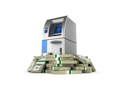 100 dolarlık tarafından çevrili atm banka para makine küme içinde bankrolls