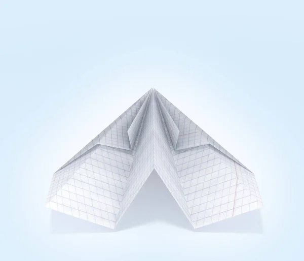 paper plane made with graph paper on blue gradient background 3d