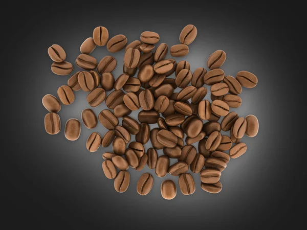 Kaffebönor på svart gradient bakgrund 3d — Stockfoto