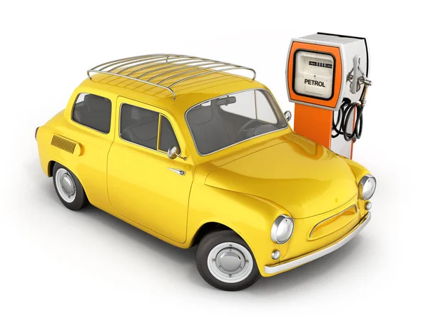 Retro-Auto steht an der Tankstelle beim Tanken Illustration — Stockfoto