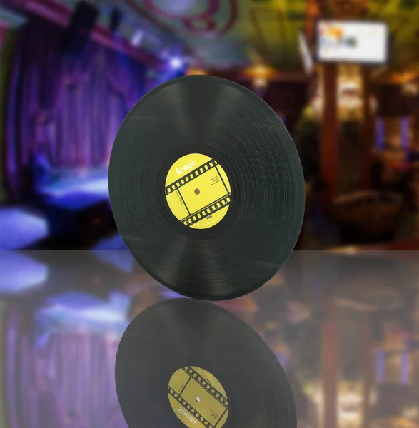 Βινυλίου ρεκόρ ρετρό ήχο στο φόντο μπαρ με αντανάκλαση 3D — Φωτογραφία Αρχείου