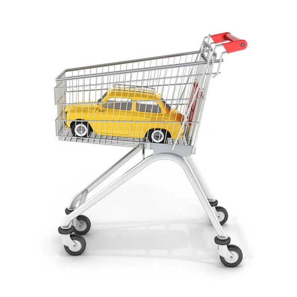 Alışveriş içinde küçük retro otomobil trolley 3d — Stok fotoğraf