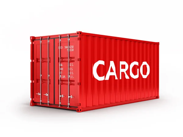 Contenitore per il trasporto di merci con un carico di iscrizione sul retro bianco — Foto Stock