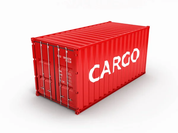 Contenitore per il trasporto di merci con un carico di iscrizione sul retro bianco — Foto Stock