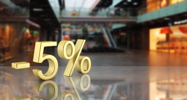 Altın metin% 5 alışveriş merkezi arka planda düny ile kapalı