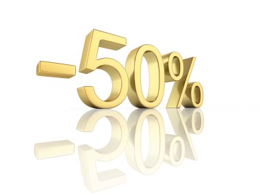 Yansıma 3d ile beyaz arka plan üzerinde Altın metin yüzde 50 kapalı 