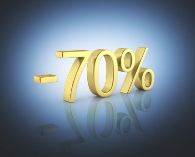 Gölge olmadan koyu mavi arka planda altın metin yüzde 70 kapalı 