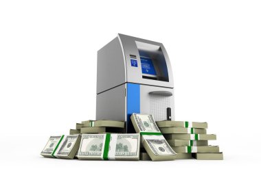 100 dolarlık tarafından çevrili atm banka para makine küme içinde bankrolls