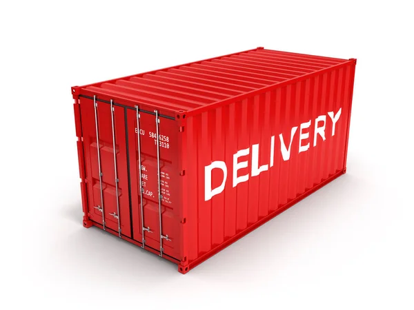 Cargo shipping container with an inscription delivery on white b — Stock Photo, Image