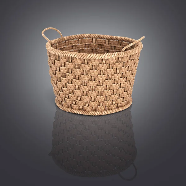 Empty wicker basket on dark gradient background with reflection — Stock Photo, Image