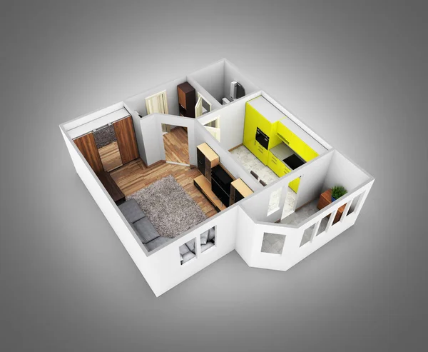 Interior appartamento roofless prospettiva vista appartamento layout wi — Foto Stock