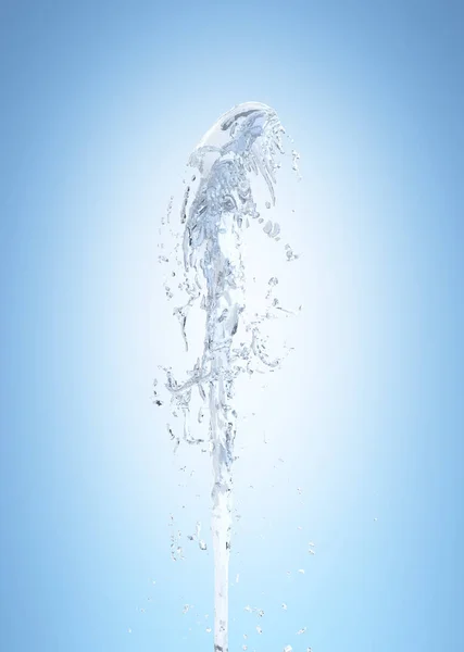 Jet of water upward stream on blue gradient background 3d