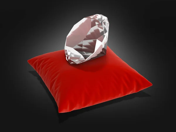 Diamant på en kudde på svart gradient bakgrund 3d render — Stockfoto