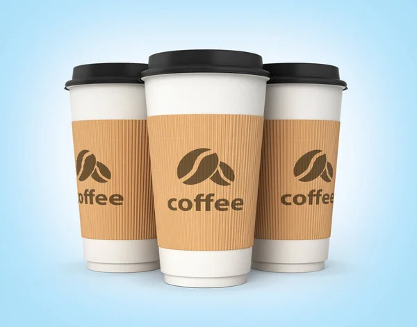 Koffie kopjes op blauwe kleurovergang achtergrond 3d — Stockfoto