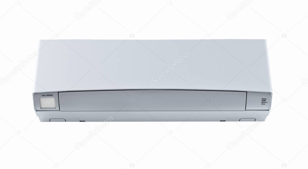 Air conditioner front view without shadow on white wall 3d