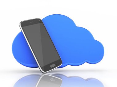 Beyaz backgrou üzerinde bulut ile bulut depolama Smartphone Kavramı