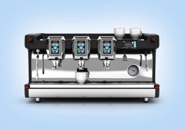 Mavi degrade arka plan 3d Modern Kahve Makinesi ön görünümü