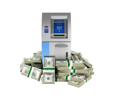 100 dolarlık tarafından çevrili atm banka para makine küme içinde bankrolls