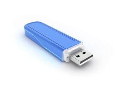 Beyaz backgro izole arka ışık ile mavi USB flash sürücü