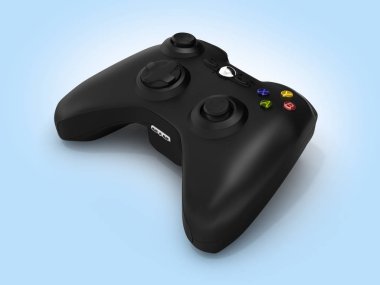 mavi degrade arka plan 3d siyah gamepad perspektif görünümü
