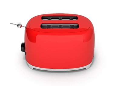 Beyaz izole kırmızı retro tost makinesi arka plan 3d