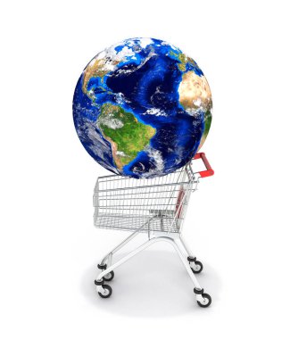 Alışveriş arabası dünya kavramı süpermarket alışveriş sepeti gl ile