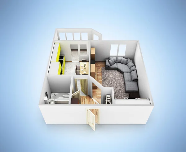Внутренняя квартира без крыши расположение квартиры на голубой градиент ба — стоковое фото