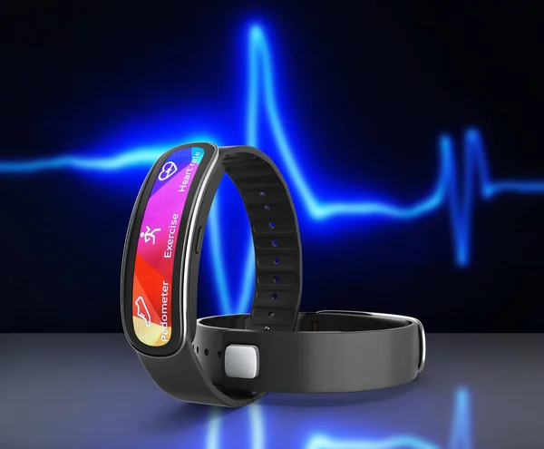 Fitness-Armband Smart Watch auf Pulslinie Hintergrund 3d — Stockfoto