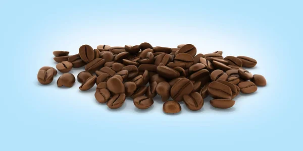 Kaffebönor utan skugga på blå lutning bakgrund 3D — Stockfoto