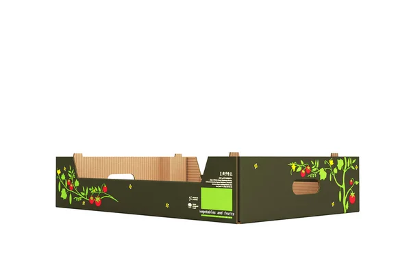 Cardboard tray box for vegetables and fruit without shadow on wh — Stock Photo, Image