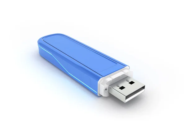 USB flash drive in blue with backlight isolated on white backgro — Stock Photo, Image