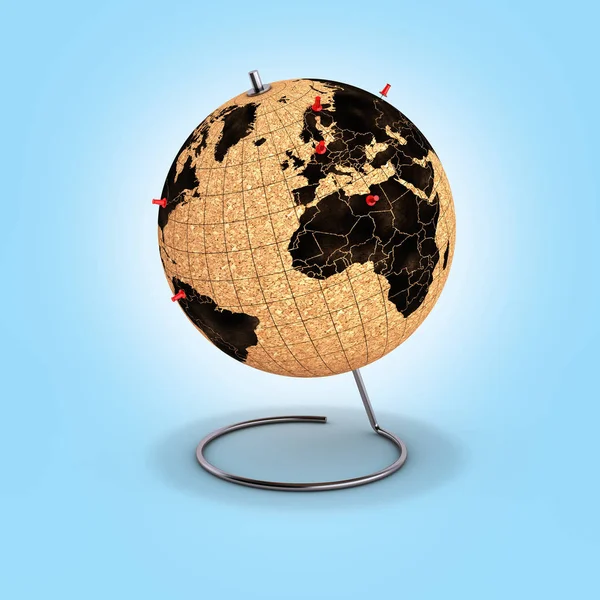 desktop globe with pins on the map on blue gradient background 3