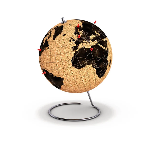 desktop globe with pins on the map 3d