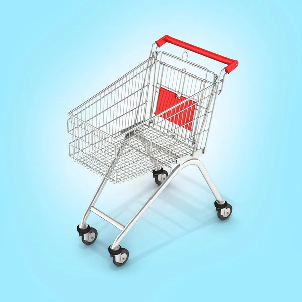 Σούπερ μάρκετ shopping cart προβολή προοπτικής σχετικά με μπλε κλίση πίσω — Φωτογραφία Αρχείου