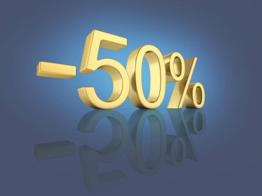 Altın metin r ile koyu mavi degrade arka planda yüzde 50 kapalı