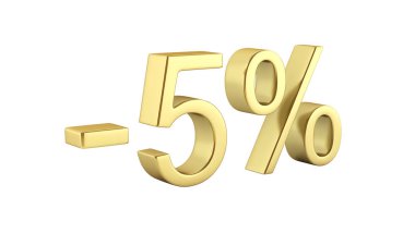 Altın metin ile yansıması ile beyaz arka plan üzerinde yüzde 5 kapalı