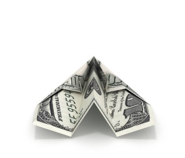 Kağıt Doları uçak üzerinde beyaz izole arka plan 3d