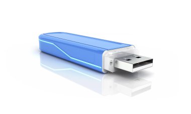 Beyaz backgro izole arka ışık ile mavi USB flash sürücü