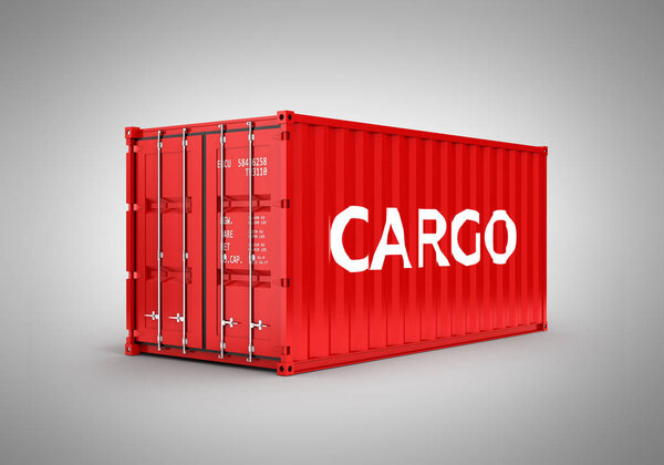 Cargo shipping container with an inscription cargo on grey gradi