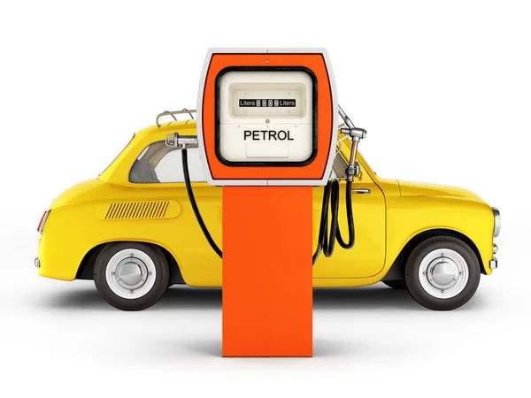Retro samochód stojący na samochód stacja paliw tankowania ilustracja — Zdjęcie stockowe