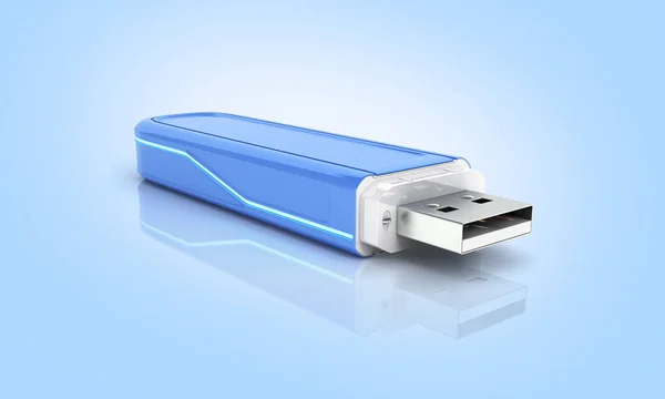 USB flash drive in blue with backlight on blue gradient backgrou — Stock Photo, Image