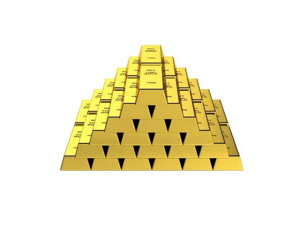 Bare de aur într-o piramidă fără umbră pe fundal alb cu t — Fotografie, imagine de stoc
