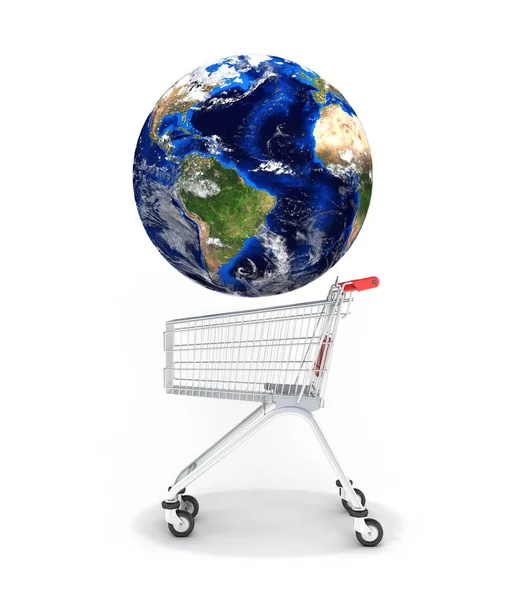 Shopping vagn globe konceptet stormarknad kundvagn med gl — Stockfoto
