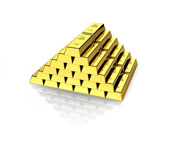 Guldtackor i en pyramid isolerad på vit bakgrund med teflect — Stockfoto