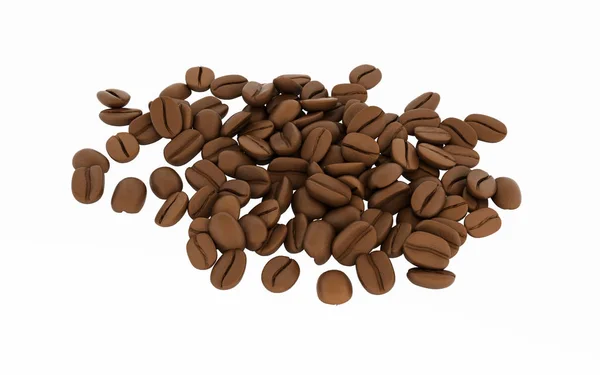 Kaffeebohnen ohne Schatten auf weißem Hintergrund 3d — Stockfoto