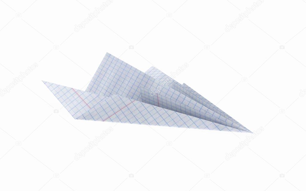 paper plane made with graph paper without on white background 3d