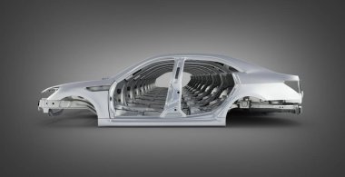 Siyah degrade backgrou izole bir satır da dizilmiş araba organları